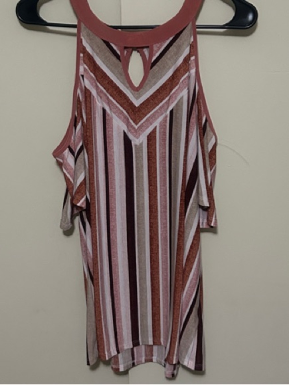 NAIF Striped Cold-Shoulder Tank Top in Rust, Pink and Cream
